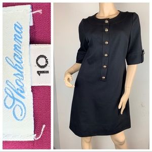 Shoshanna Short Sleeve Shift Dress Gold Buttons 10
